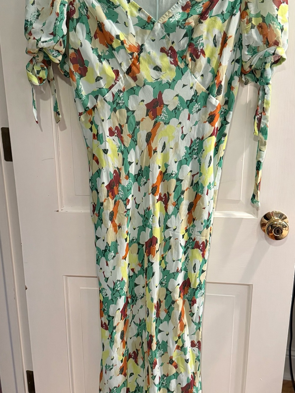 Anthropologie Floral Midi Dress - Green Multi with Yellow & Orange Accents